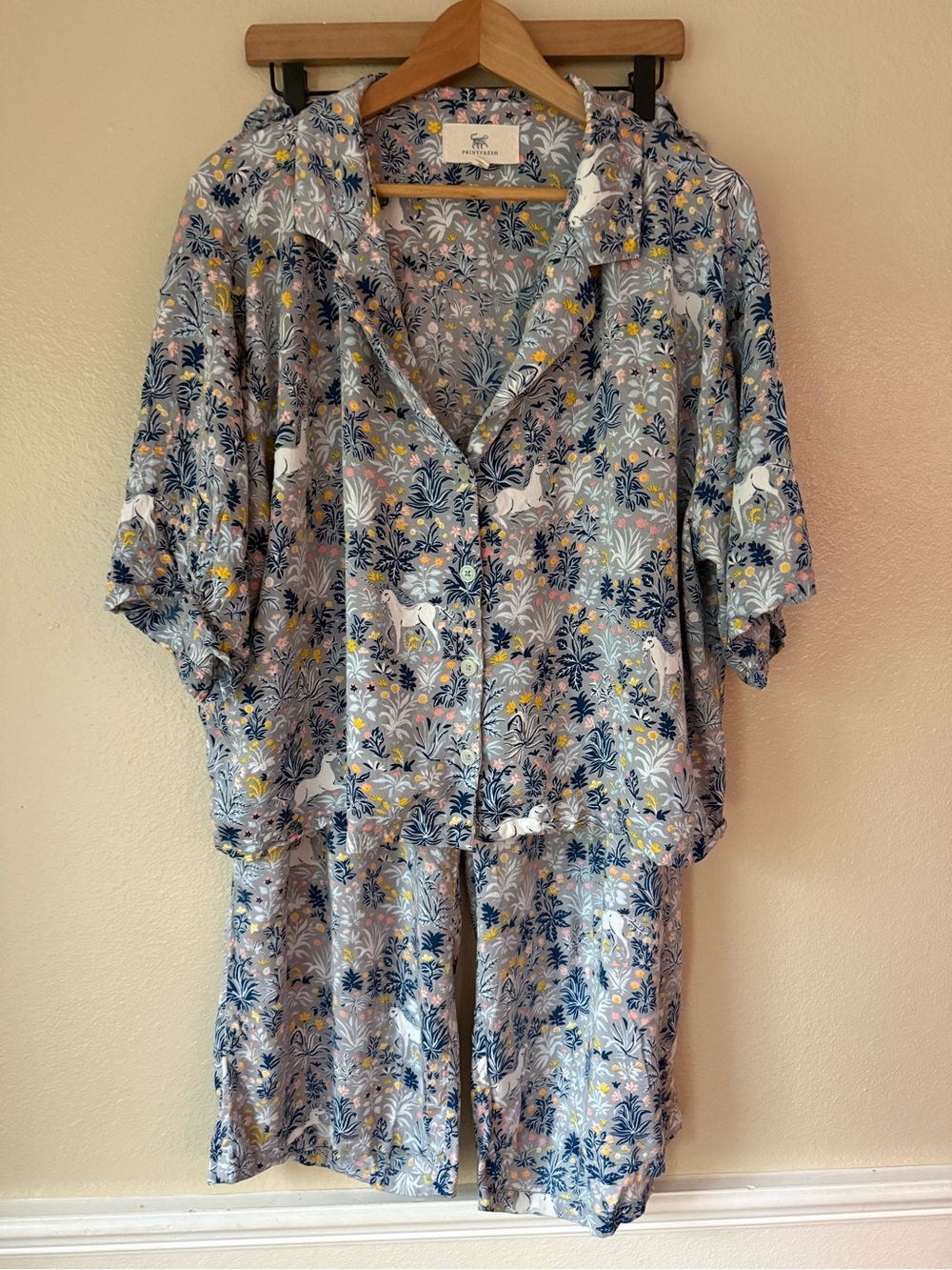 Printfresh Blue unicorn Floral Pajama Set with Pink & Yellow Accents